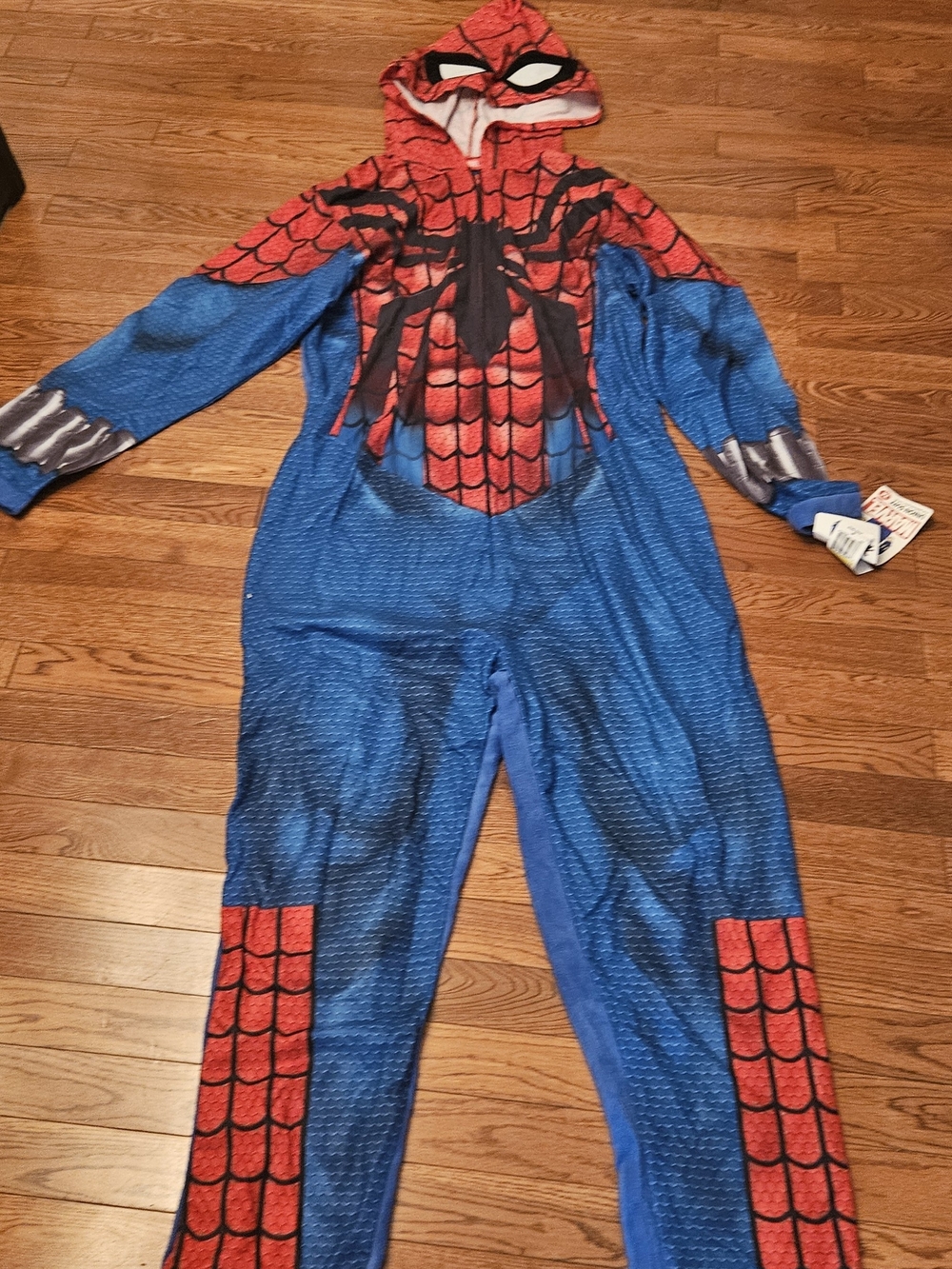 Halloween Adult Red & Blue Spider Superhero Costume Hoodie Jumpsuit